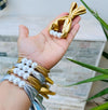 Lycra bracelets Gold or Silver + Pearls